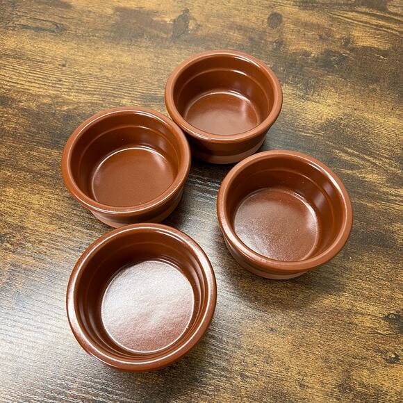 Set of 4 Cermer Ramekins Brown Glazed Terracotta Baking Kitchen 4oz Custard Cups - Picture 2 of 8